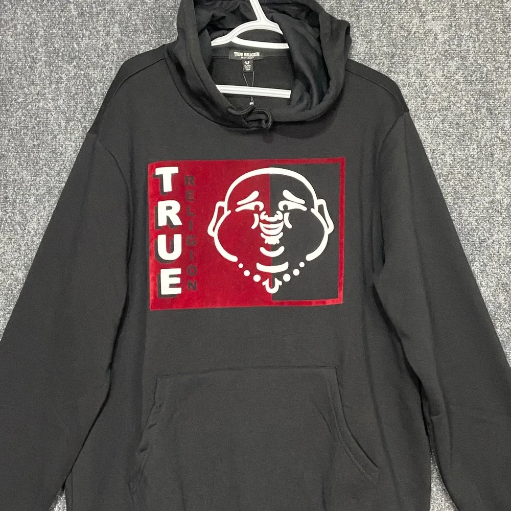 True Religion‎ Rect Two Tone Black Red Buddha Graphic Hoodie Mens XL NWT